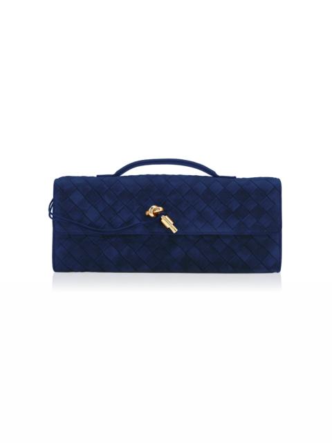 Bottega Veneta Andiamo Intrecciato Suede Clutch blue