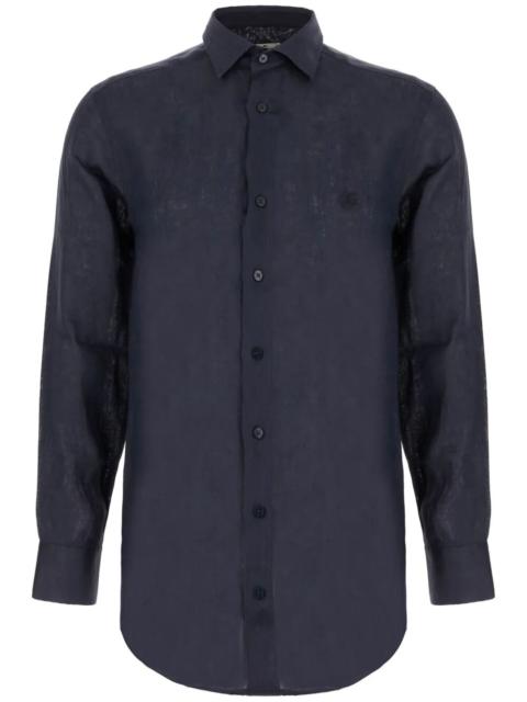 Etro Etro Men Linen Shirt With Pegaso Embroidery