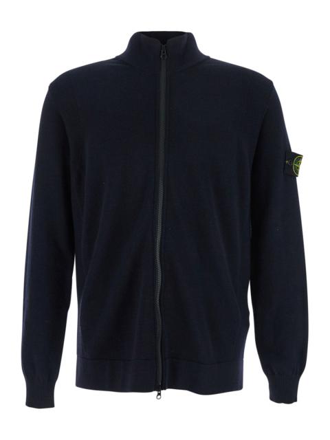 Stone Island Stone Island Men Blue Cardigan With Removable Compass Logo Applied On The Sleeve In Cotton Man