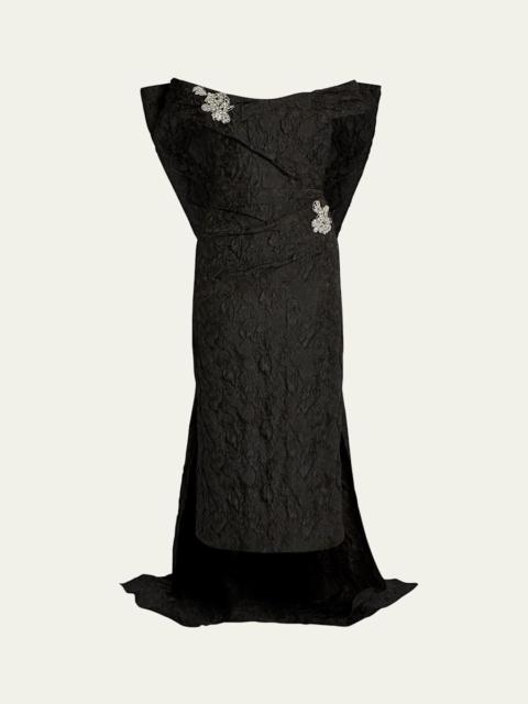 Erdem Crystal Off-The-Shoulder Cape Midi Cocktail Dress