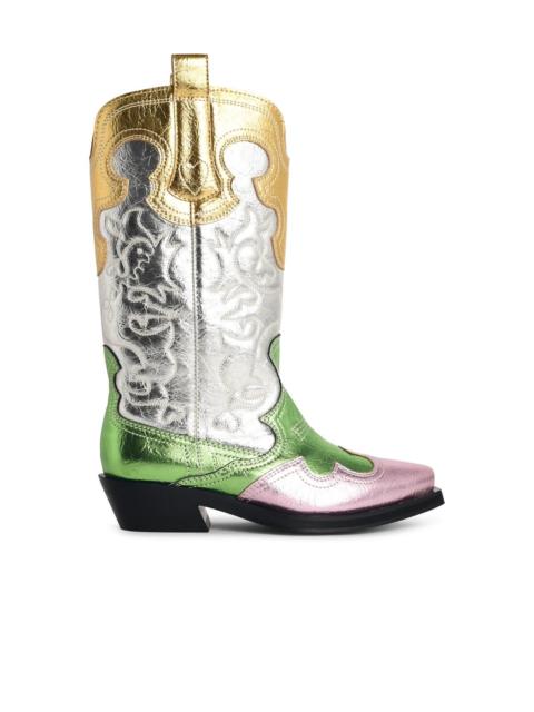 GANNI Ganni 'WESTERN' Embroidered Boots With Medium Leg In Multicolored Eco Leather