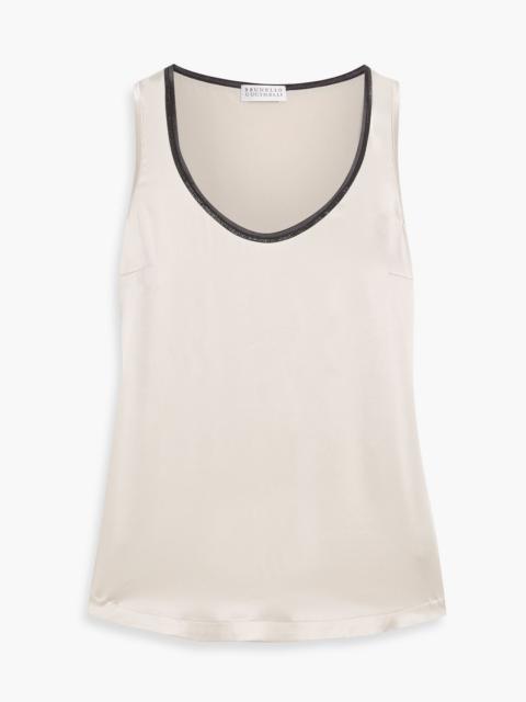 Brunello Cucinelli Bead-embellished silk-blend satin top