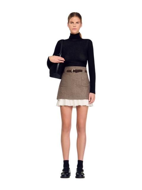 Sandro SANDRO Short skirt with frill and belt in Brown at Nordstrom