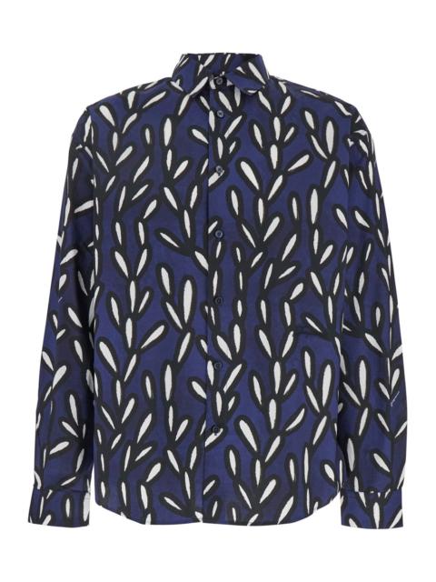 JACQUEMUS Jacquemus Men 'La Chemise Jean' Blue Shirt With Spread Collar And All-Over Logo Motif In Cotton Man