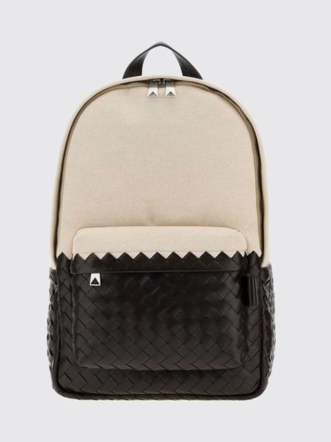 Bottega Veneta Bottega Veneta Men Bottega Veneta Backpack In Linen And Two-Tone Woven Calfskin