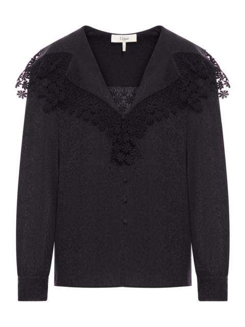 Chloé Chloe` Women Blouse With Maxi Collar In Silk Jacquard And Lace