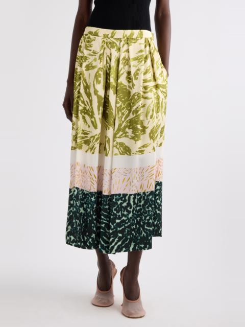 Dries Van Noten Dries Van Noten Mixed Print A-Line Midi Skirt in Khaki at Nordstrom