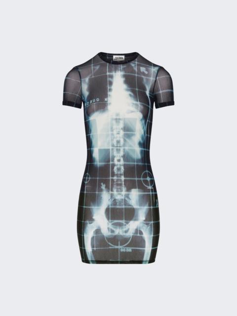 Jean Paul Gaultier Squeletor Printed Mesh Short Dress Black And Navy