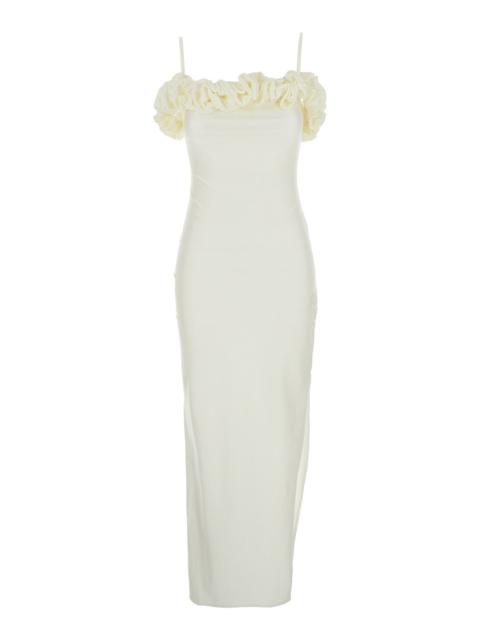 Coperni Women White Sleeveless Long Dress With Ruched Detail And Asymmetric Hem In Tech Fabric Stret