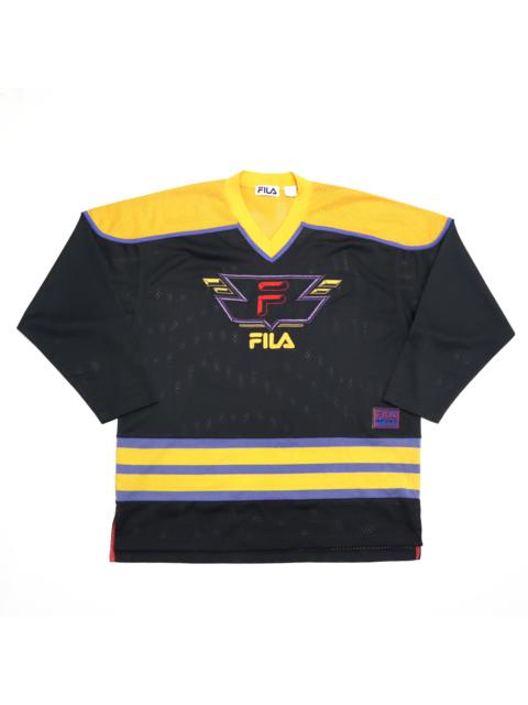 Other Designers Vintage 90s FILA Hockey Longsleeve Jersey Multi Color Block FILA Big Logo Embroidered Size Medium