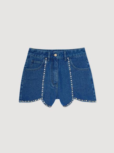 Sandro RHINESTONE DENIM SHORTS