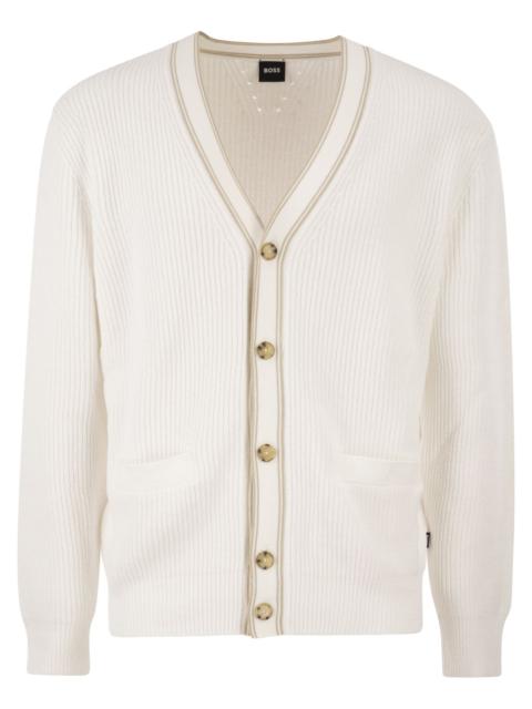 BOSS Boss Men Ribbed Cotton Cardigan With Contrast Buttons