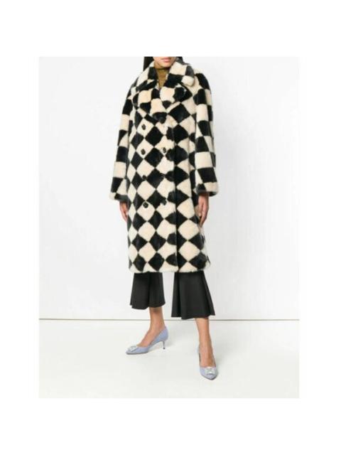 Other Designers Marco De Vicenzo Diamond Black Cream Check Faux Fur Coat SZ 42 IT NWT $3,129