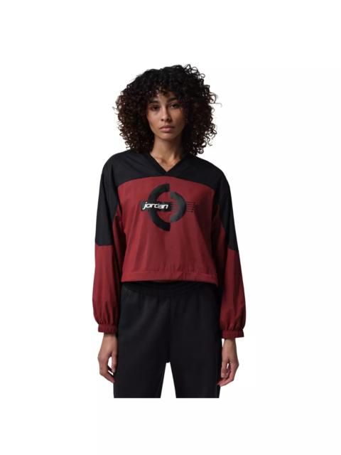 Jordan Women's Brooklyn Woven Long-Sleeve Graphic Pullover -Black/Red