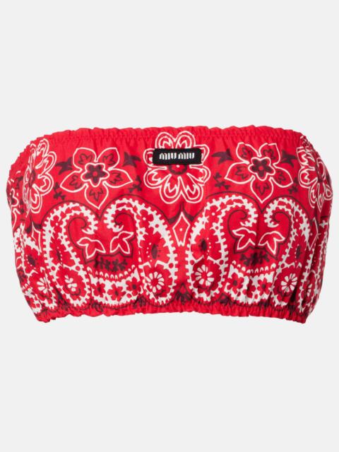 Printed cotton and linen poplin bandeau top