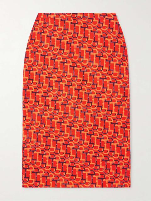Printed cotton-twill midi skirt Orange