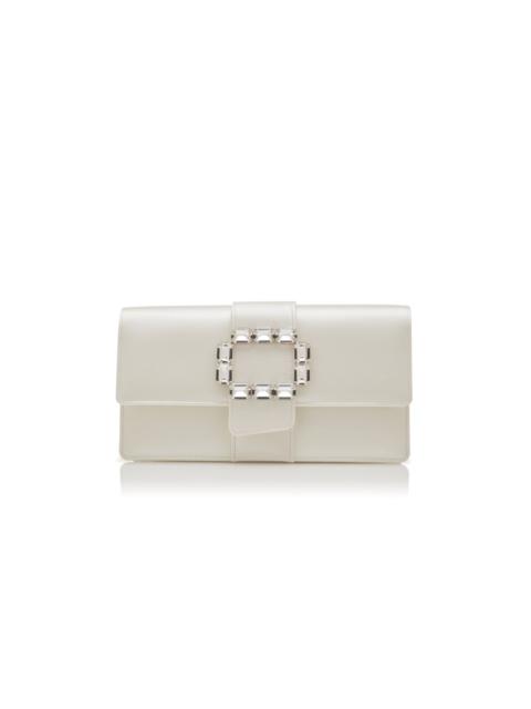 Manolo Blahnik Cream Satin Crystal Buckle Clutch