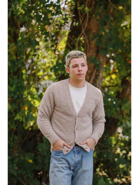 3sixteen V-NECK CARDIGAN- KHAKI BOUCLE ALPACA