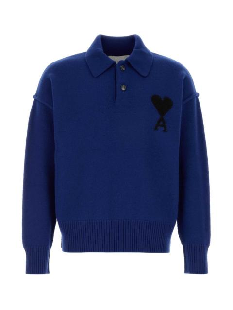 AMI Paris Ami Men Electric Blue Wool Polo Shirt