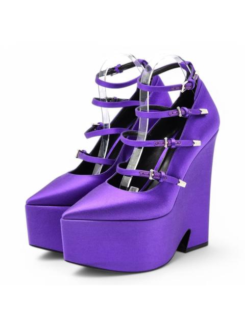 VERSACE Tempest Strappy Satin Platform Pumps in Purple EU 41 US 11