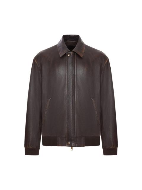 Prada PRADA Dark Brown Nappa Leather Bomber Jacket New & Authentic