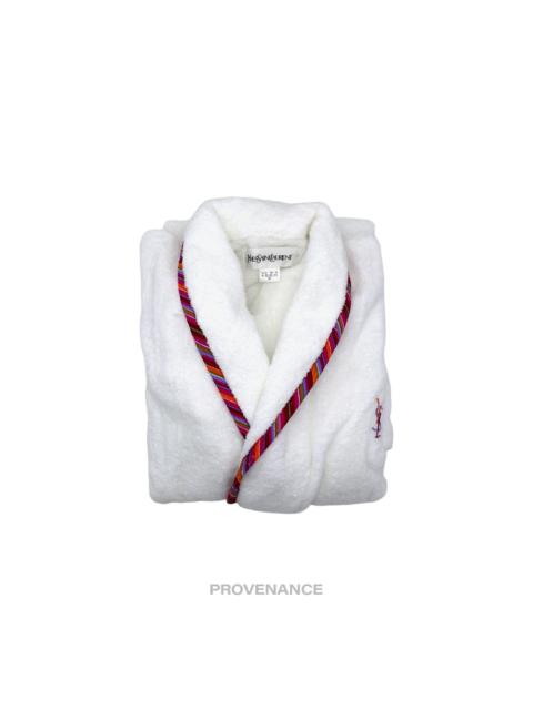 SAINT LAURENT Yves Saint Laurent YSL Logo White Robe - Red Orange Terry