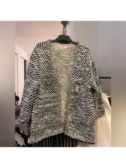 Other Designers Mango Tweed-like Fringed Cardigan in White/Blue