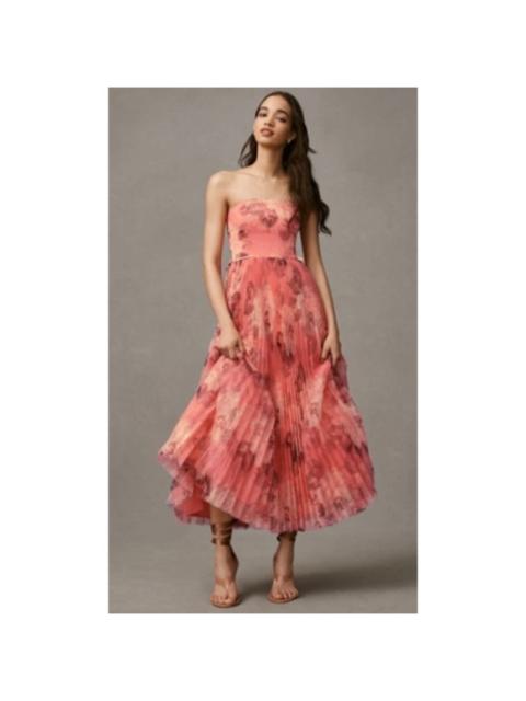 Other Designers Hutch Costella Strapless Pleated Floral Tulle Midi Dress Pink Blush Size 6 NWT