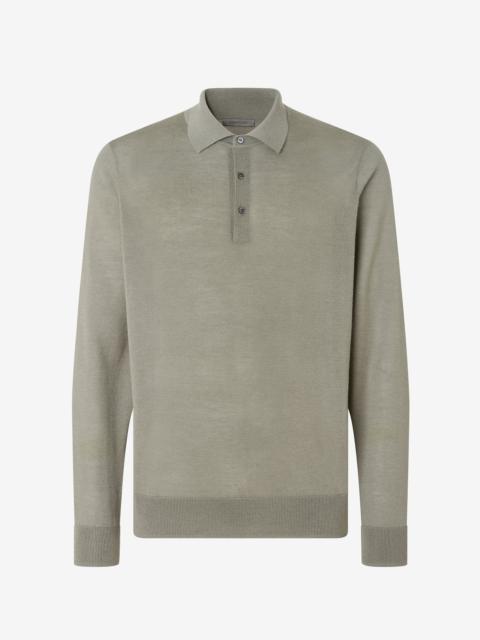 CORNELIANI Green ultra fine silk and cashmere button-up polo shirt