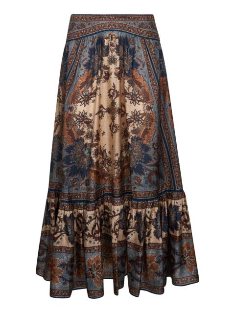 Zimmermann Indienne floral habotai silk Ascension tiered midi skirt