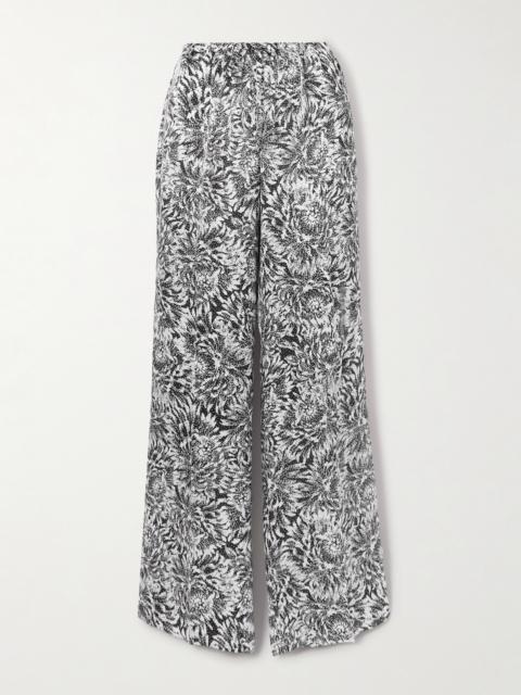Dries Van Noten Pleated Printed Silk-satin Wide-leg Pants