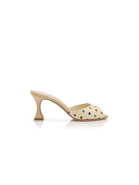 Manolo Blahnik Cream Silk Polka Dot Detail Mules