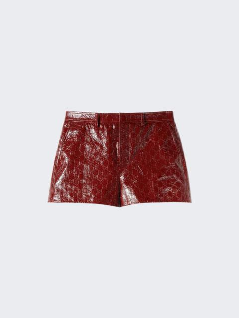 GUCCI Gg Embossed Shiny Leather Shorts Red Lacquer