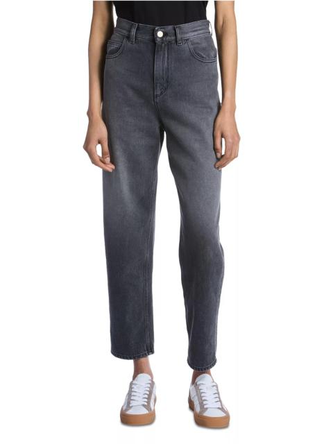 Moncler High Rise Cropped Tapered Jeans in Grey