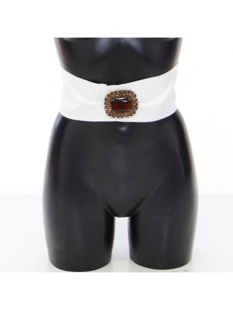 Dolce & Gabbana White Crystal Brass Wide Waist Runway Belt