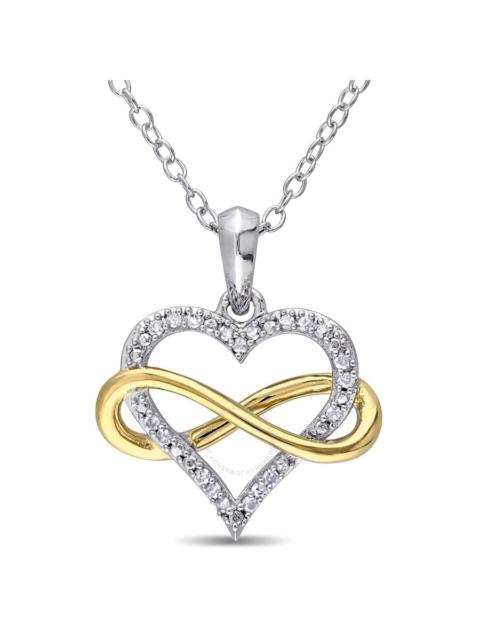 Other Designers AMOUR 1/10 CT TW Diamond Infinity Heart Pendant with Chain In 2-Tone White and Yellow Sterling Silve