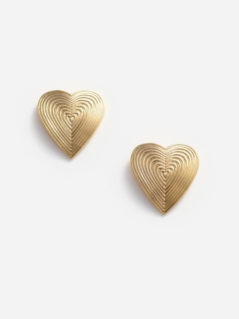 self-portrait Gold Heart Ridged Earrings