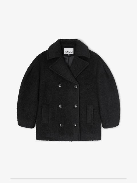 GANNI BLACK BOUCLE MIDI COAT