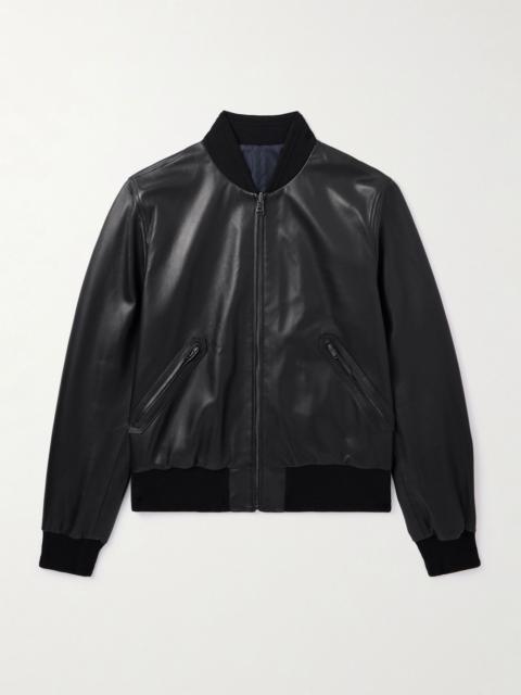 Canali Reversible Leather and Shell Bomber Jacket Black