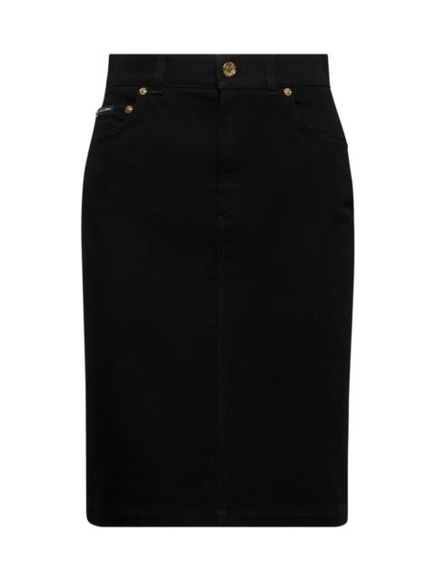 Dolce & Gabbana Black stretch denim midi skirt