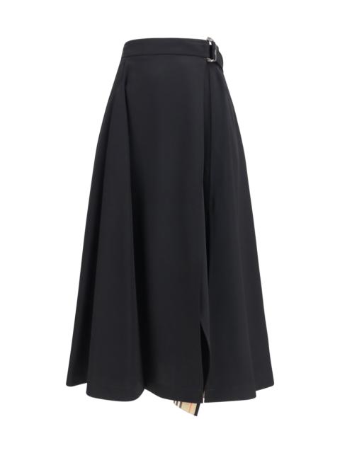 Burberry Burberry Wool Twill Midi Skirt Black Women