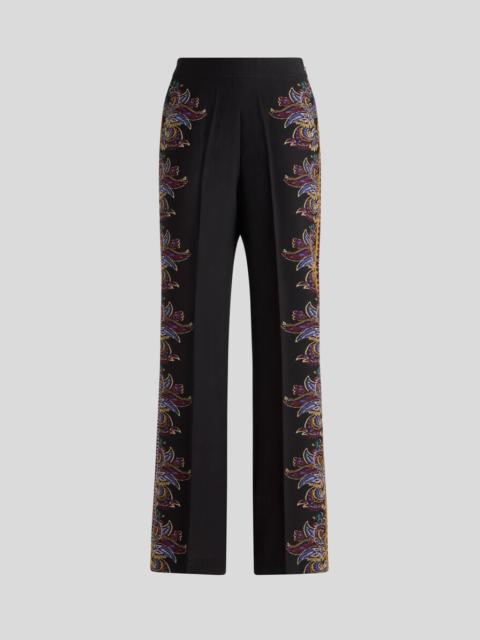 Etro SILK PALAZZO TROUSERS WITH PLACED PAISLEY FOLIAGE PRINT