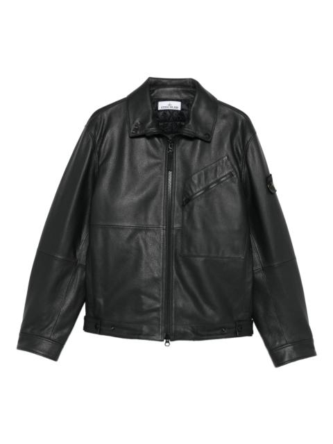 Stone Island panelled zip-fastening leather jacket