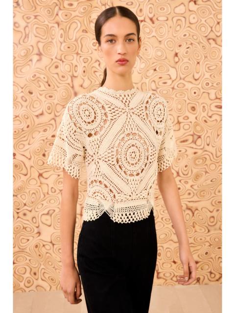 ULLA JOHNSON Maddalena Short Sleeve Hand Crochet Top