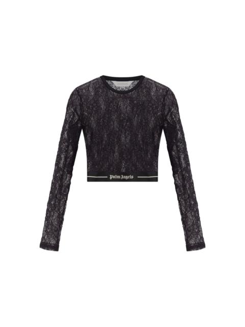 lace-panel long-sleeve top