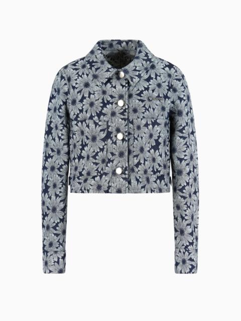 EMPORIO ARMANI ASV DENIM JACKET WITH ALL-OVER JACQUARD DAISIES FROM THE PEACE CAPSULE COLLECTION
