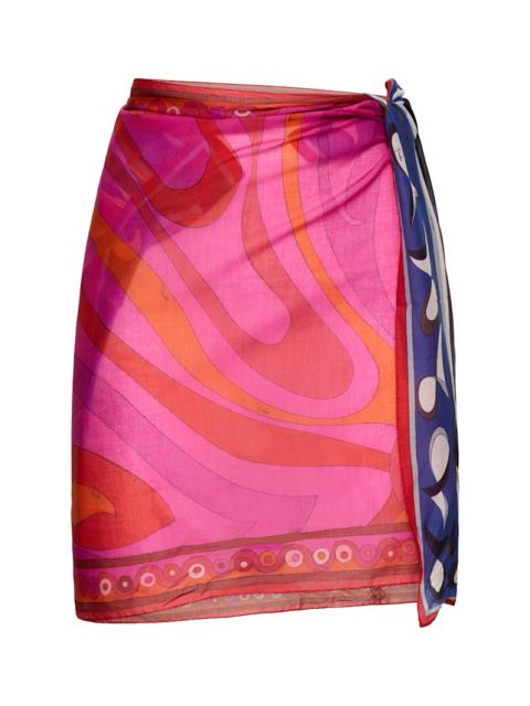 Printed cotton muslin pareo skirt