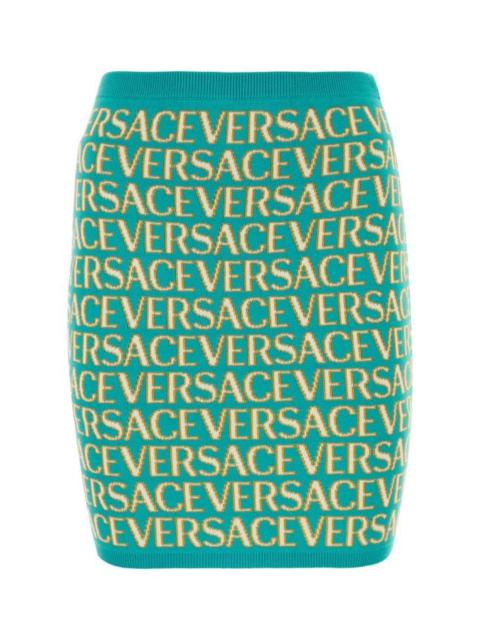 Versace Woman Embroidered Stretch Cotton Blend Versace Allover Mini Skirt