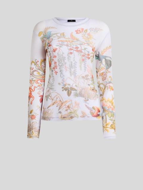 Etro TULLE SWEATER WITH FLORA AND FAUNA MOTIF