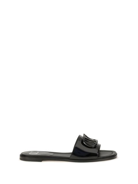Valentino Valentino Garavani VLogo Patent Leather Slide Sandals Nero